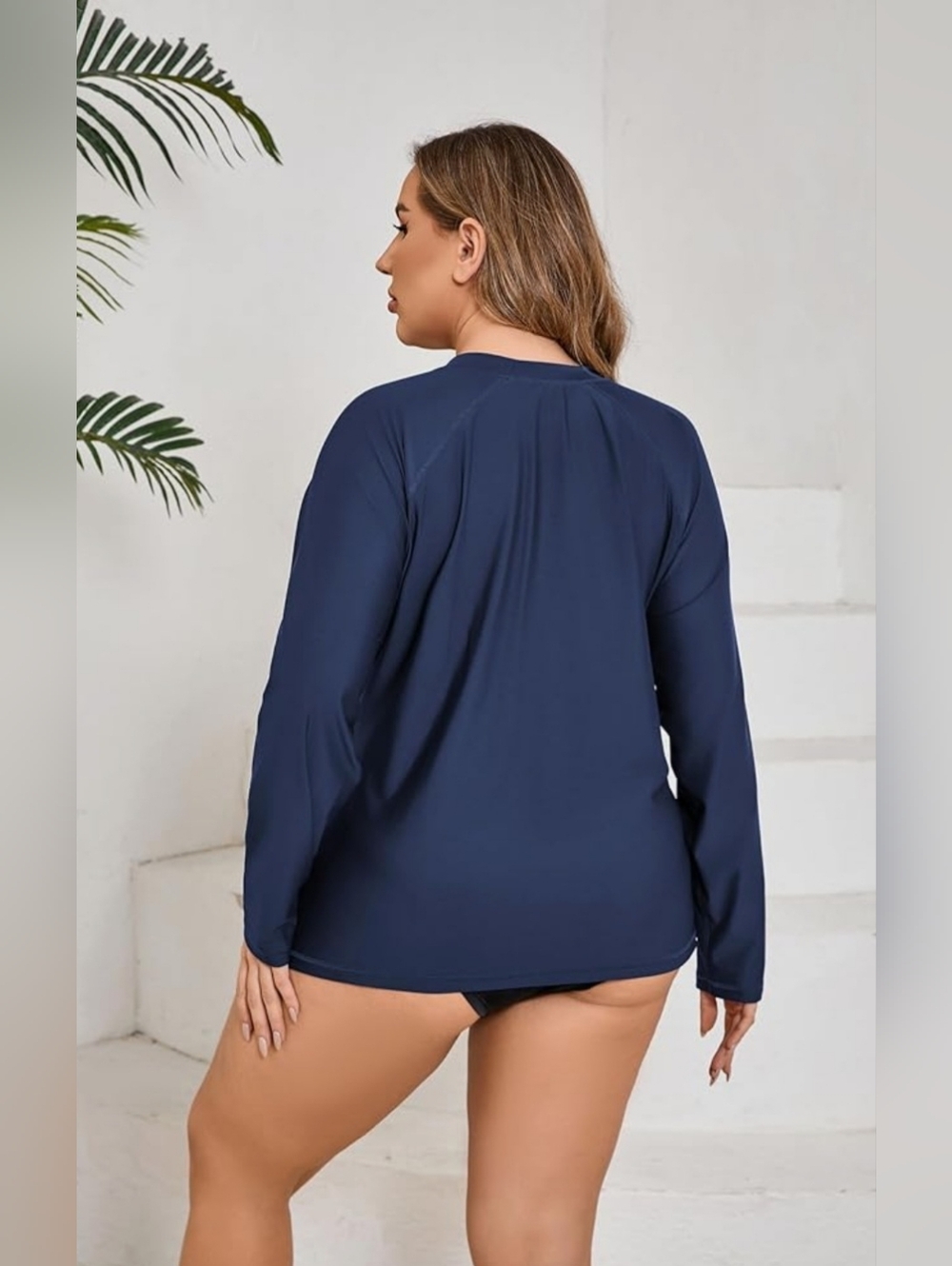 Halcurt Navy & Aqua Long Sleeve Swim Top with Palm Logo 4x - Picture 2 of 8